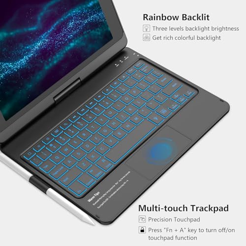 KBCASE Touchpad Keyboard Case for iPad 9th/8th/7th 10.2 inch, Backlit Trackpad Keyboard, 360°Rotatable Case with Pencil Holder for iPad 9th/8th/7th Gen (Black) - Image 4