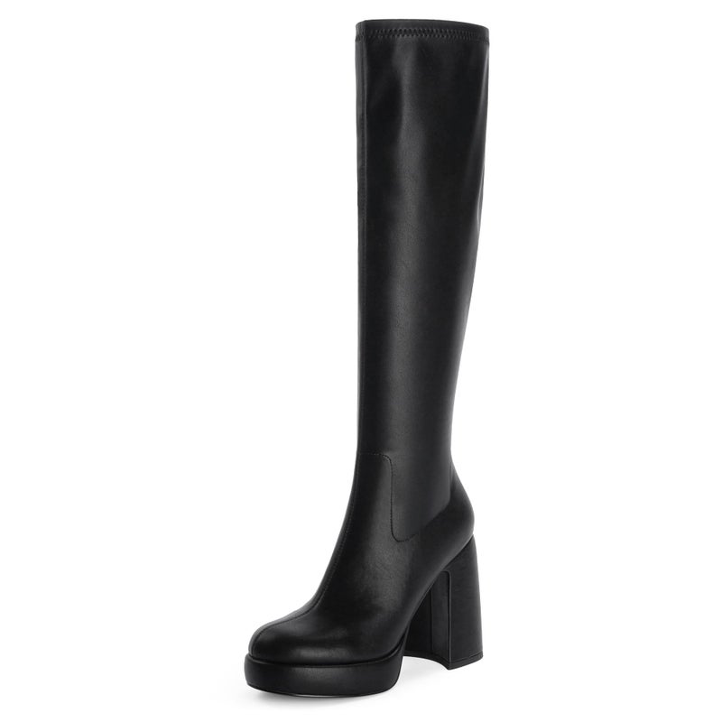 Modatope Knee High Platform Boots for Women Chunky Heel Black Platform Knee High Boots Womens Rounded Toe Side Zipper Tall Boots for Women Size 8 - Image 1