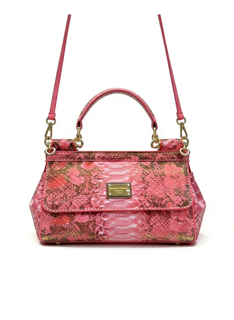 D&G Dolce & Gabbana Pink Snake-Print Shoulder Bag - Glitter Accent Satchel with Adjustable Strap for Luxury Daily & Formal Styling - Image 4