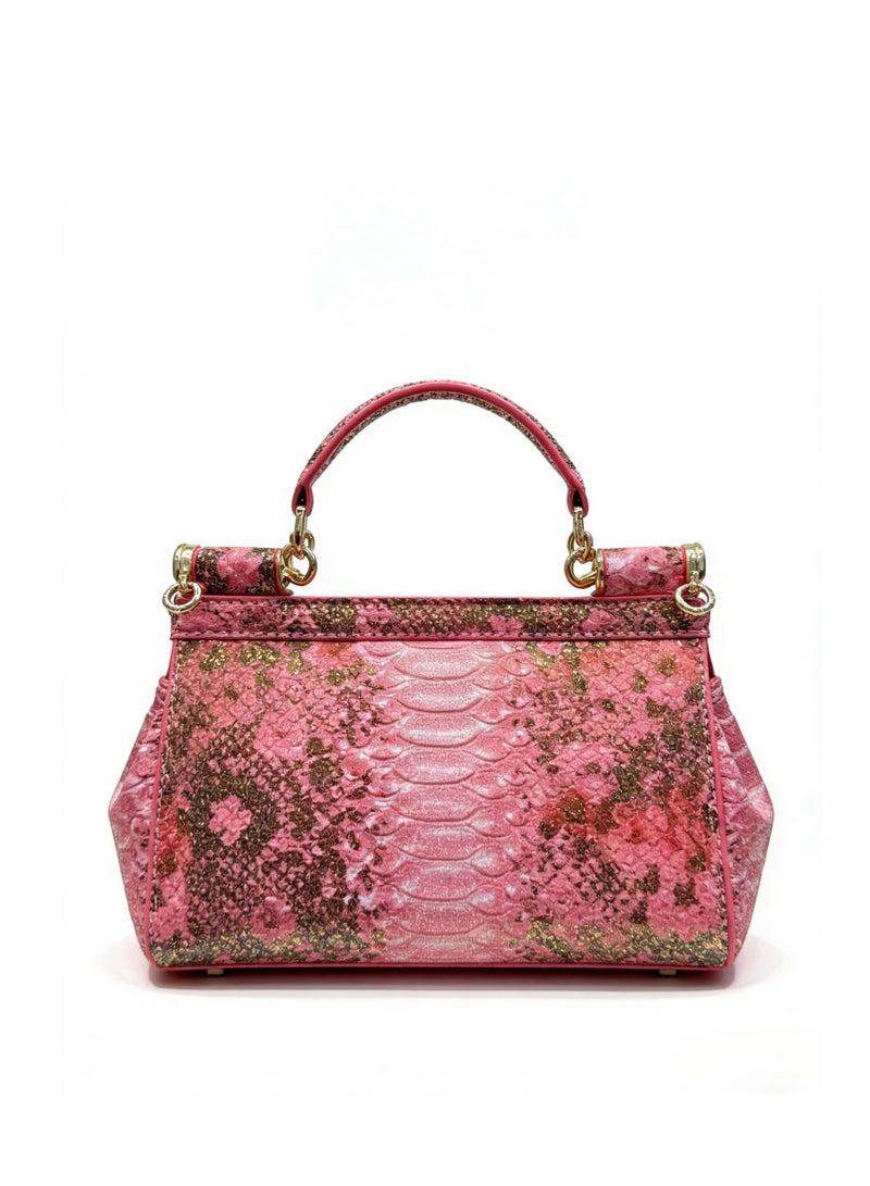 D&G Dolce & Gabbana Pink Snake-Print Shoulder Bag - Glitter Accent Satchel with Adjustable Strap for Luxury Daily & Formal Styling - Image 5
