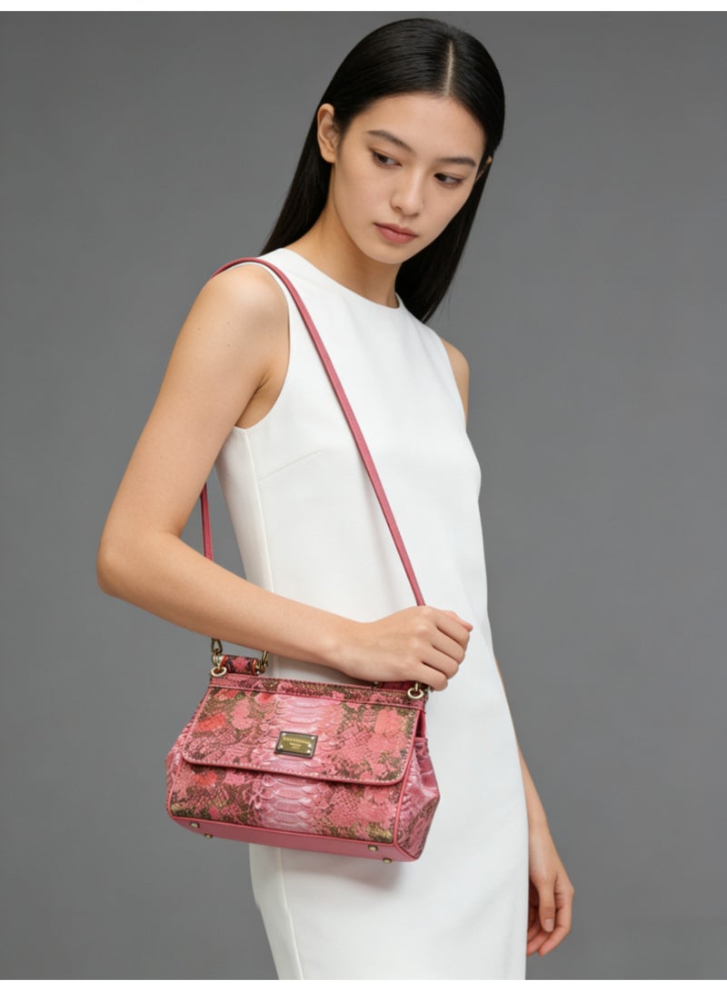 D&G Dolce & Gabbana Pink Snake-Print Shoulder Bag - Glitter Accent Satchel with Adjustable Strap for Luxury Daily & Formal Styling - Image 2