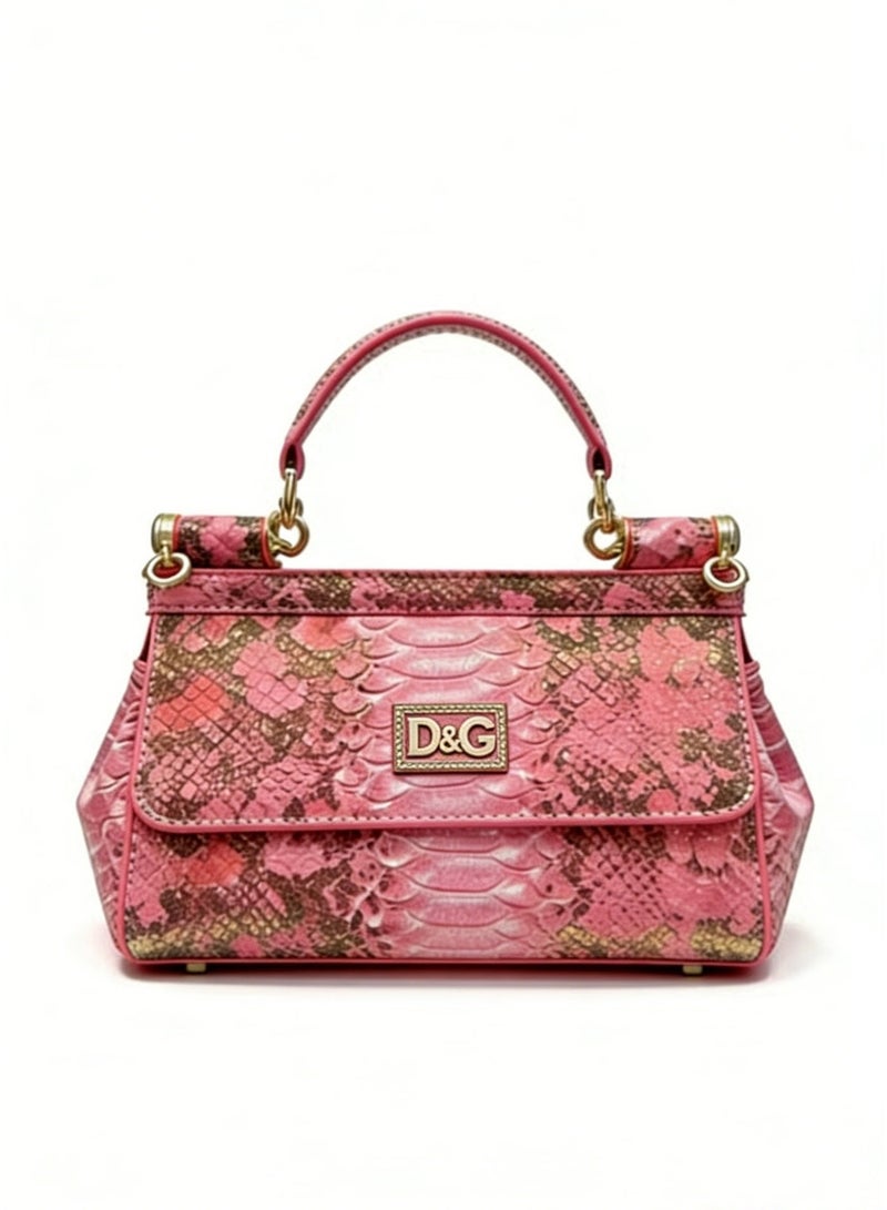 دي آند جي D&G bag Pink Snake-Print Shoulder Bag - Glitter Accent Satchel with Adjustable Strap for Luxury Daily & Formal Styling - Image 1