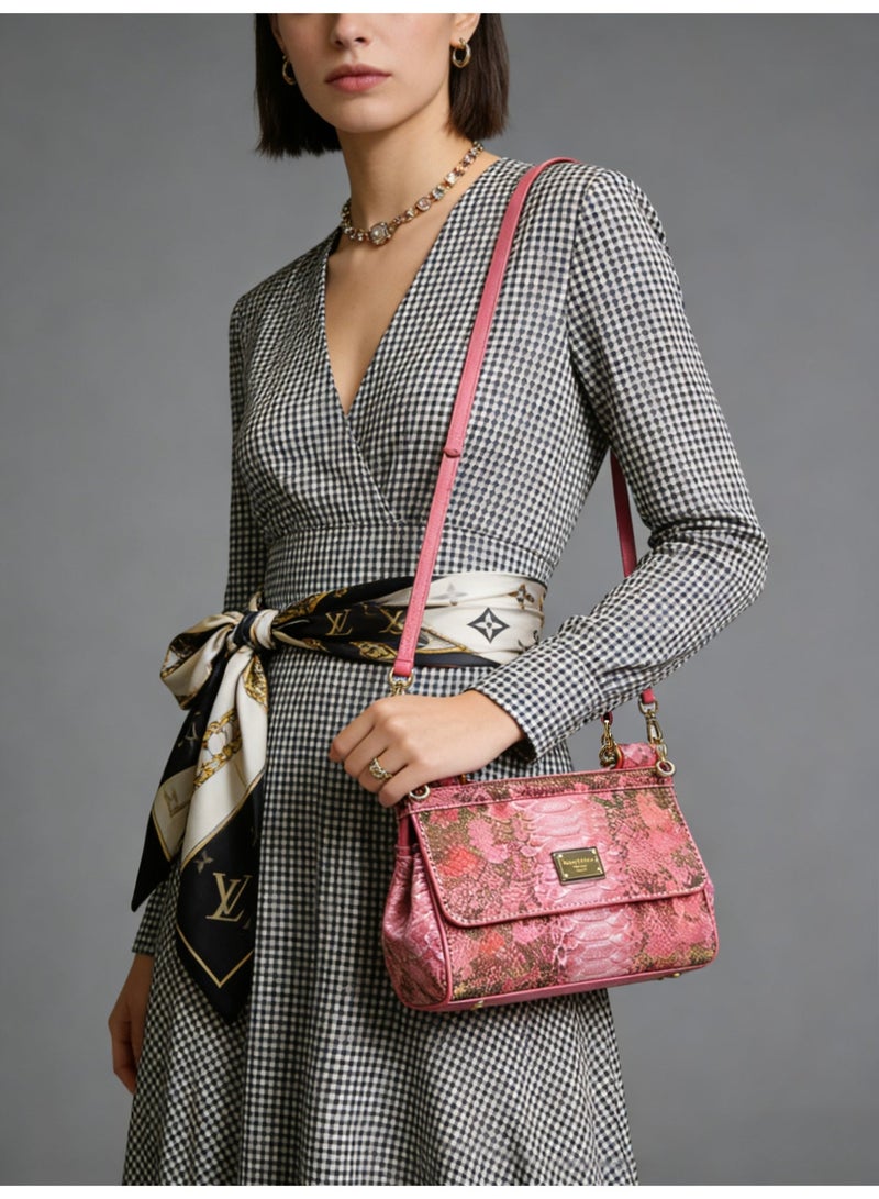 دي آند جي D&G bag Pink Snake-Print Shoulder Bag - Glitter Accent Satchel with Adjustable Strap for Luxury Daily & Formal Styling - Image 4