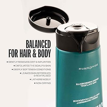 Men Rock Hair and Body Shampoo AllinOne Shower Wash Gently Removes Impurities for Soft Hydrated Skin FastAbsorbing Formula Fresh Peppermint and Citric Scent 200 ml - Image 3