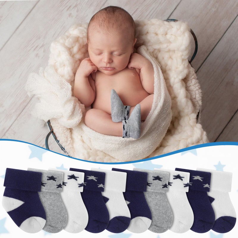 Twistover 10 Pairs Preemie Baby Terry Cotton Turn Cuff Socks for Newborn Girls Boys - NICU(Dark Blue Color,Preemie) - Image 2