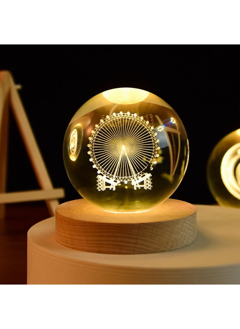 Hediyesahibi Large Illuminated Wooden Base Ferris Wheel Themed Glass Globe 8cm  - Image 3