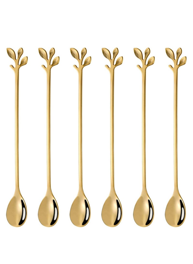 Loquat Creative Long Handle Iced Tea Spoons Set Stirring Spoons Tableware Dessert Spoons(Gold, 6 Pcs) - Image 1