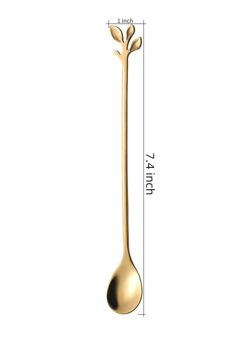 Loquat Creative Long Handle Iced Tea Spoons Set Stirring Spoons Tableware Dessert Spoons(Gold, 6 Pcs) - Image 2