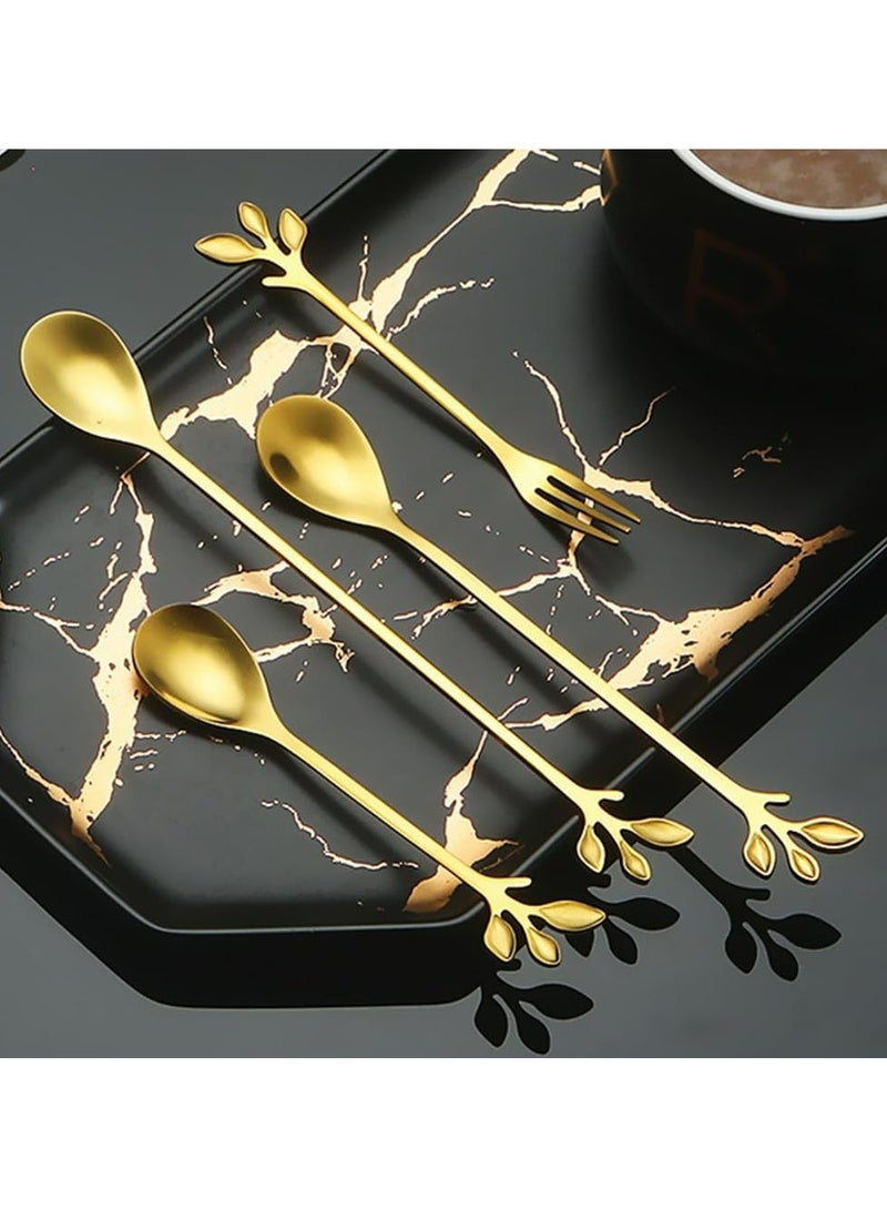 Loquat Creative Long Handle Iced Tea Spoons Set Stirring Spoons Tableware Dessert Spoons(Gold, 6 Pcs) - Image 5