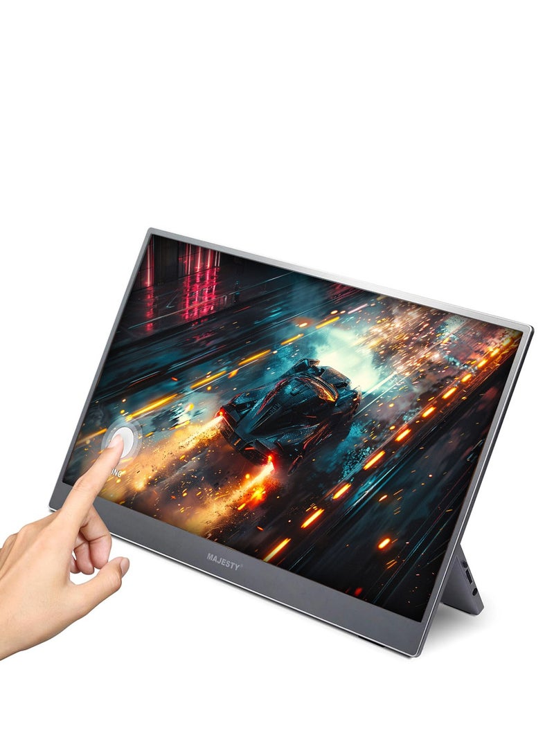 Majesty Majesty 15.6-Inch Portable Foldable Full  HD Screen, Touch screen Lightweight, Compatible with Laptops, Macs, Computers, USB 3 Supported Mobile Phones, PlayStation, Xbox, and Receivers – Silver  - Image 1
