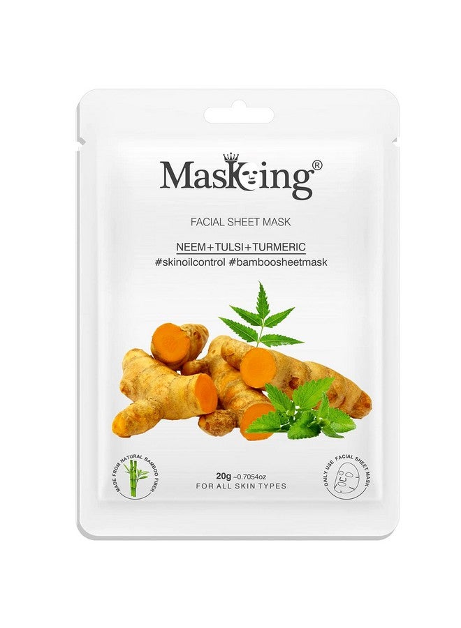 MasKing Bamboo Facial Sheet Mask of Neem, Tulsi & Turmeric for Skin Oil Control Ideal for Women & Men 20ml, (Pack of 1) - Image 1