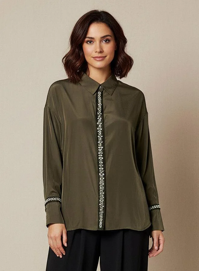 Splash FAV Shirt with Pearl Embellishment and Long Sleeves
