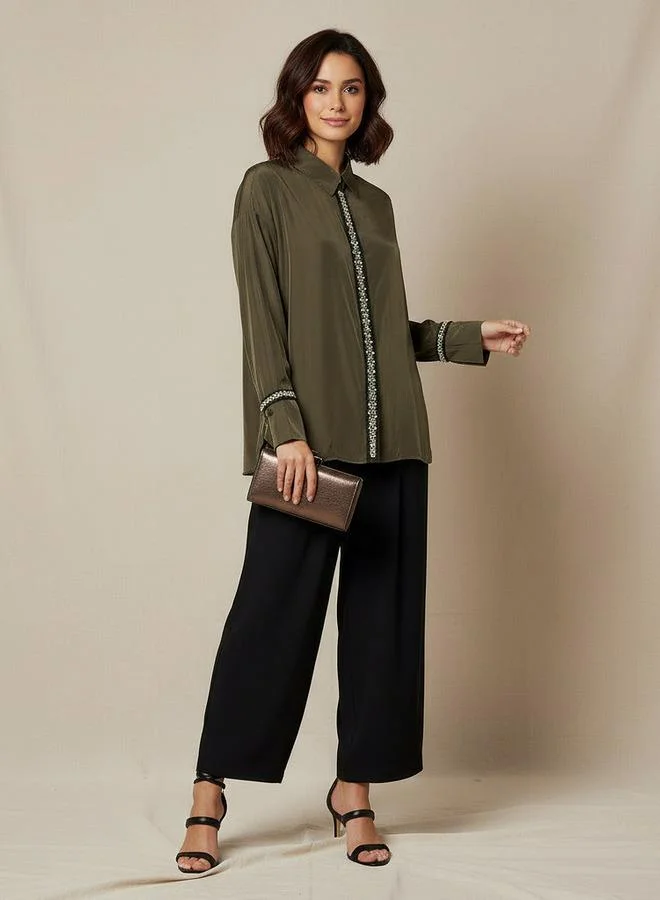 Splash FAV Shirt with Pearl Embellishment and Long Sleeves