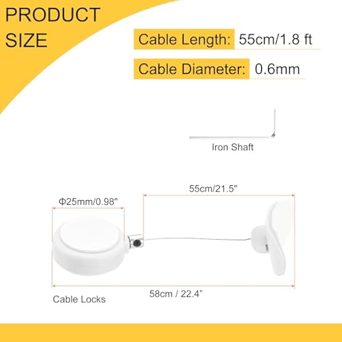 rayihni 1.8 FT RETRACTABLE CABLE LOCK WITH ARC PATCH REMOTE CONTROL SECURITY LOCK WITH ADJUSTABLE CORD TETHER ANTI THEFT FOR LAPTOP, TV, 200G, WHITE - Image 2