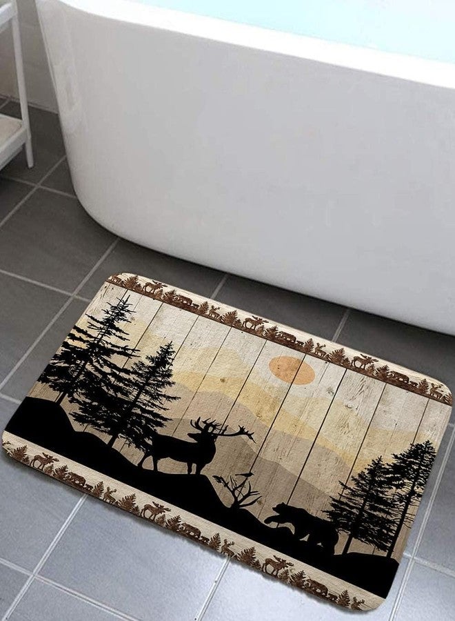 NYMB Rustic Cabin Bath Rugs for Bathroom, Cute Bear Deer Forest Print on Country Farmhouse Lodge Wooden Board Bathroom Rug Bath Mat Set Floor Mats, Wild Animas Vintage Doormat, (19X31in) - Image 1