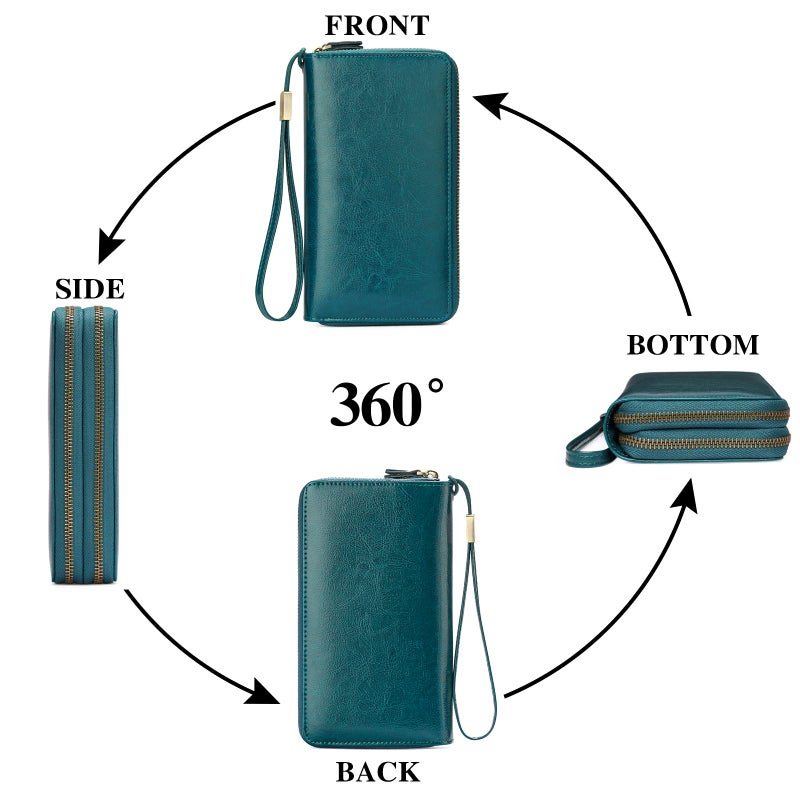 SENDEFN Leather Women Wallet RFID Blocking Zipper Around Phone Holder Clutch Wristlet Large Capacity - Image 4