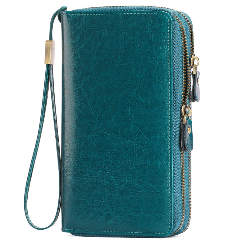 SENDEFN Leather Women Wallet RFID Blocking Zipper Around Phone Holder Clutch Wristlet Large Capacity - Image 1