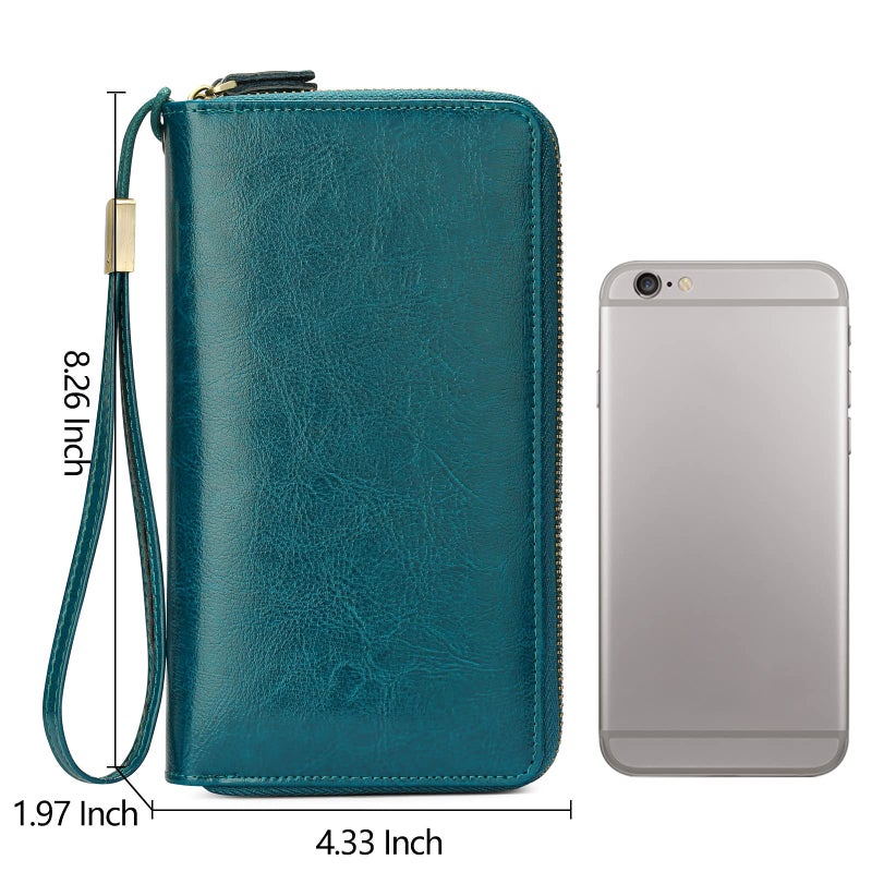 SENDEFN Leather Women Wallet RFID Blocking Zipper Around Phone Holder Clutch Wristlet Large Capacity - Image 5