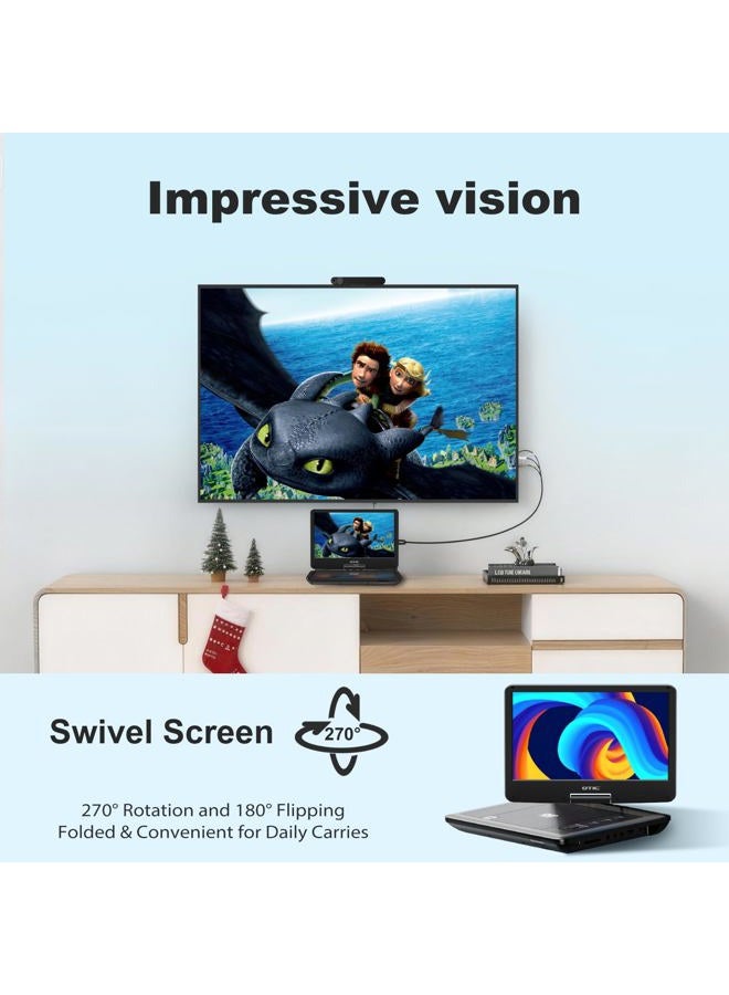 OTIC 13" Portable DVD Player with 11.6" Swivel Display Screen, DVD Player for Car, 5-Hour Working Time with Built-in Battery, Multi-Format Support, Dual Stereo Speakers, Ideal for Family Travel - Image 5