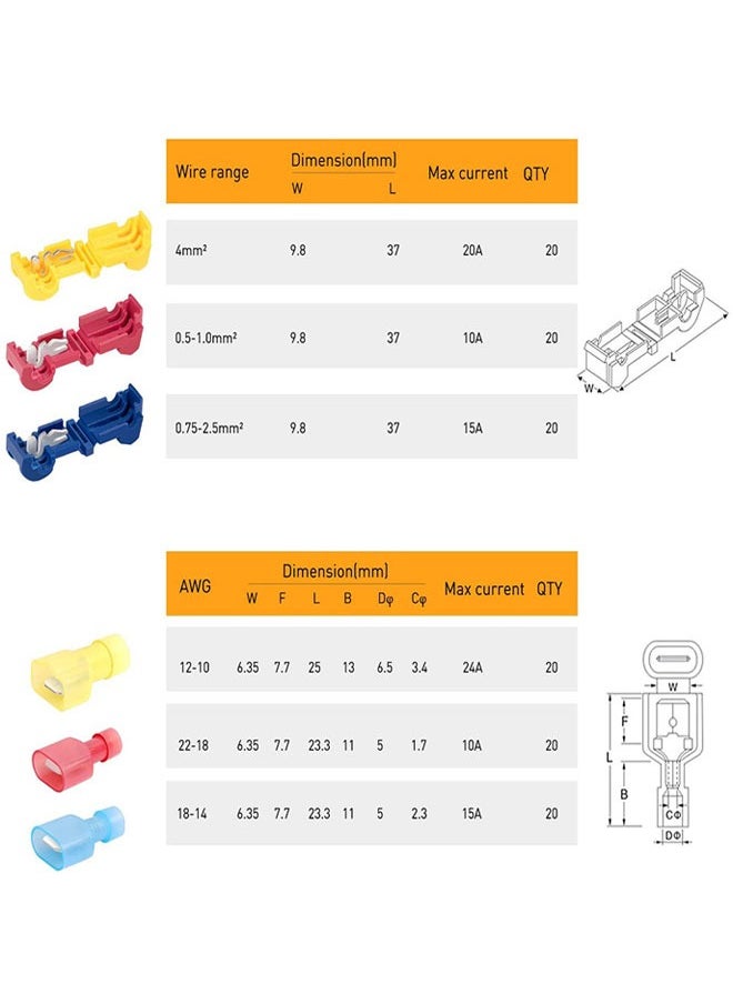 HAWAWA 120pcs T-Tap Wire Connectors, Self-Stripping Quick Splice Electrical Wire Terminals, T Taps Self-Stripping Insulated Male Quick Disconnects Spade Terminals Kit for Wiring Automotive  - Image 3