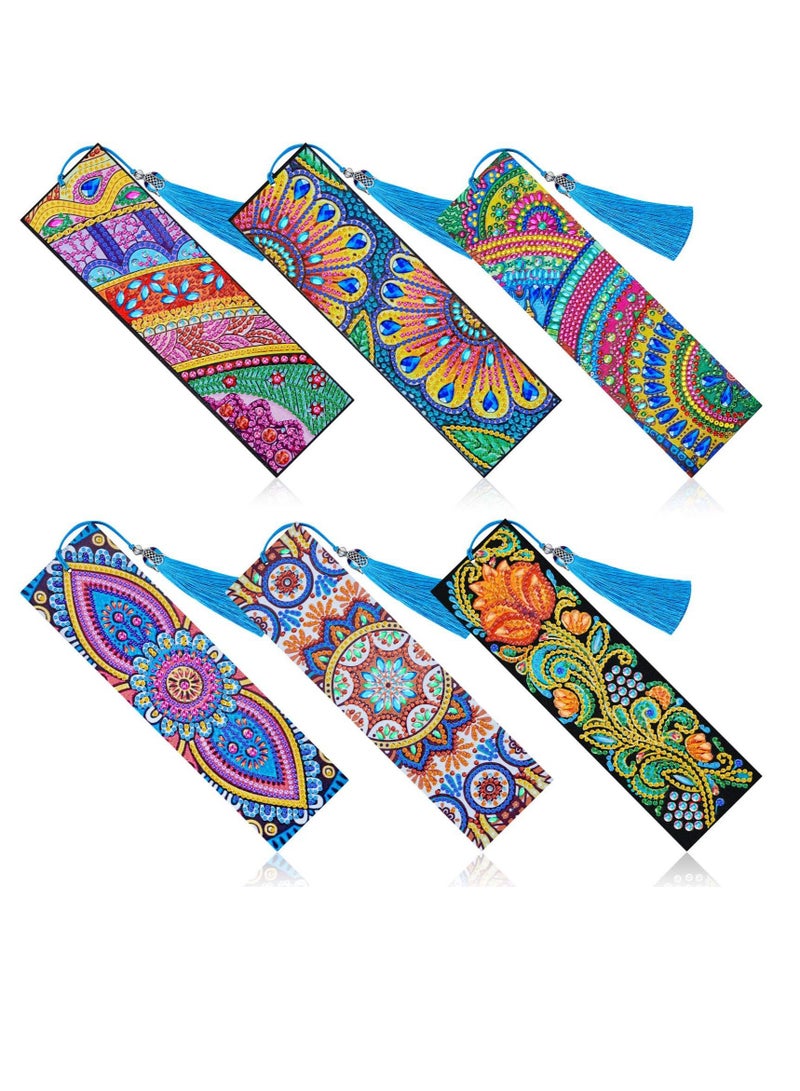 Excefore 5D Diamond Bookmark, 6 Pieces DIY Painting Bookmark Floral Beaded Bookmarks Leather Tassel Bookmark for DIY Art Crafts Students Adults BeginnerMaking Arts Crafts Students Graduation Embroidery - Image 1