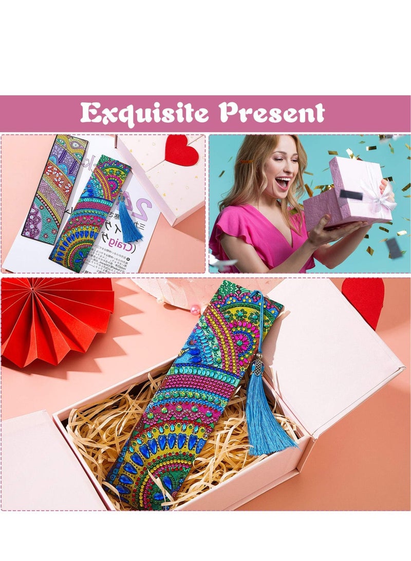 Excefore 5D Diamond Bookmark, 6 Pieces DIY Painting Bookmark Floral Beaded Bookmarks Leather Tassel Bookmark for DIY Art Crafts Students Adults BeginnerMaking Arts Crafts Students Graduation Embroidery - Image 3