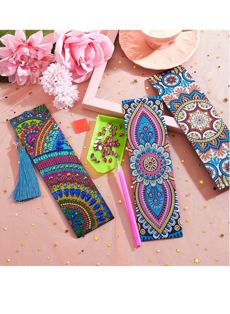 Excefore 5D Diamond Bookmark, 6 Pieces DIY Painting Bookmark Floral Beaded Bookmarks Leather Tassel Bookmark for DIY Art Crafts Students Adults BeginnerMaking Arts Crafts Students Graduation Embroidery - Image 2