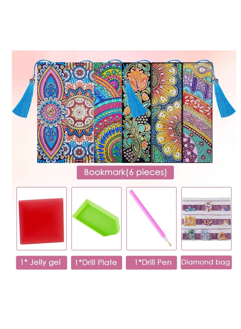 Excefore 5D Diamond Bookmark, 6 Pieces DIY Painting Bookmark Floral Beaded Bookmarks Leather Tassel Bookmark for DIY Art Crafts Students Adults BeginnerMaking Arts Crafts Students Graduation Embroidery - Image 4