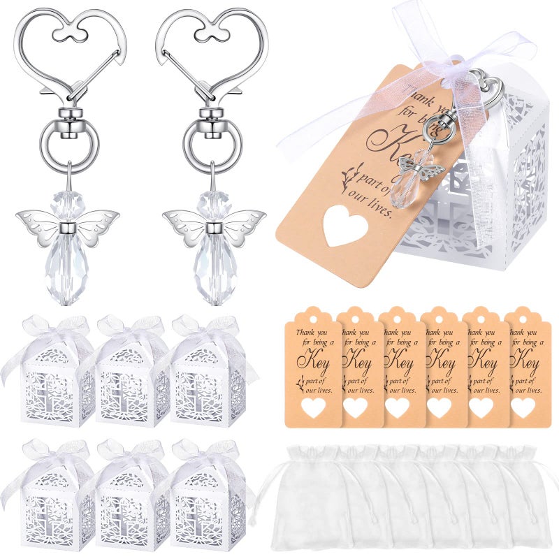 Fumete 100 Pcs Baptism Favors Set First Communion Favors Angel Keychains Baptism Boxes White Organza Bags with Tags for Bautizo Recuerdos Christening Memorial Gifts Wedding Baby Shower Party Supplies - Image 1