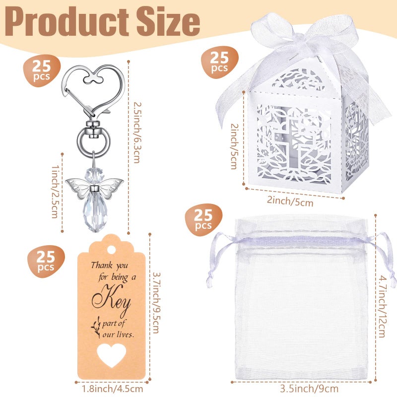 Fumete 100 Pcs Baptism Favors Set First Communion Favors Angel Keychains Baptism Boxes White Organza Bags with Tags for Bautizo Recuerdos Christening Memorial Gifts Wedding Baby Shower Party Supplies - Image 2