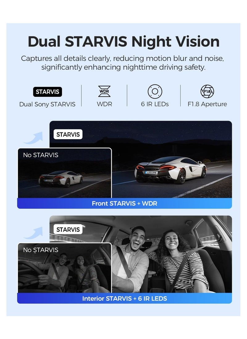 أزدوم كاميرا سيارة AZDOME 4K M550 Max 3 قنوات، مستشعرات STARVIS مزدوجة، كاميرا ثلاثية أمامية وخلفية بدقة 4K+2.5K+1080P، نظام تحديد المواقع العالمي (GPS) مدمج، بطاقة 64 جيجابايت متضمنة، رؤية ليلية بالأشعة تحت الحمراء، نطاق ديناميكي واسع، وضع ركن السيارة على مدار 24 ساعة، كاميرا سيارة  - Image 2