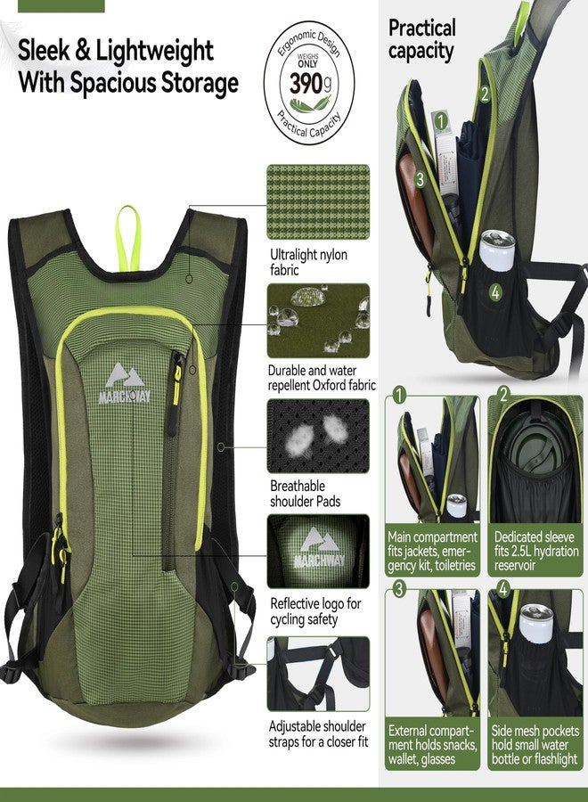 MARCHWAY Lightweight Hydration Backpack with Vest Style Straps & 2.5L TPU Water Bladder, Versatile Sleek Multi-Pocket Pack for Hiking, Cycling, Running, Travel (Green) - Image 2