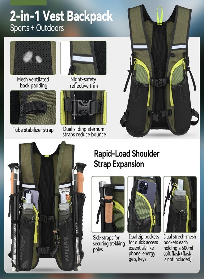 MARCHWAY Lightweight Hydration Backpack with Vest Style Straps & 2.5L TPU Water Bladder, Versatile Sleek Multi-Pocket Pack for Hiking, Cycling, Running, Travel (Green) - Image 3