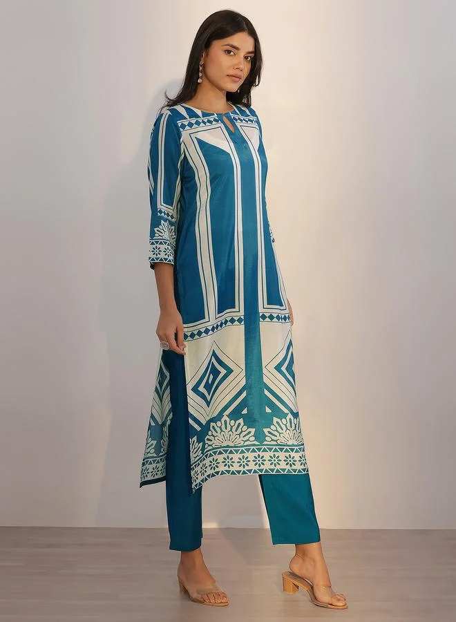 Libas Printed Silk Blend Straight Kurta, Trousers And Dupatta Set