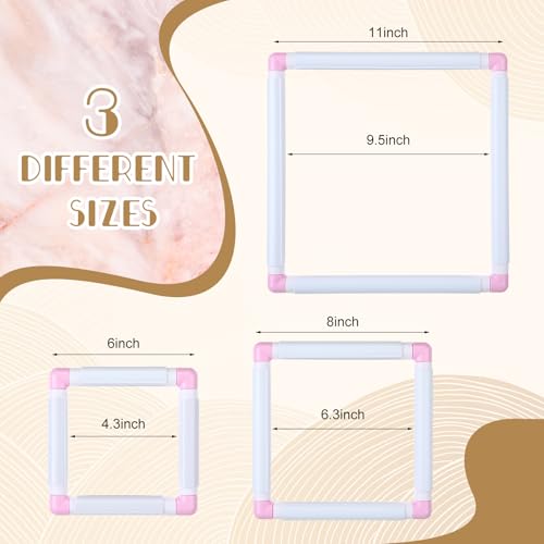 Janinka Embroidery Hoop 3 Pcs Cross Stitch Hoops and Frames White Rectangular Cross Stitch Embroidery Snap Frame DIY Sewing Tool for Quilting SilkPainting 6 x 6 8 x 8 11 x 11 inLight Purple - Image 3