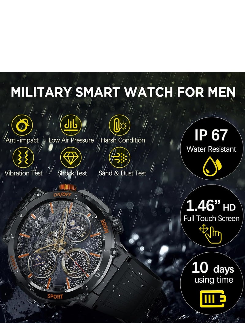 Furtey - Smart Watch with Bluetooth Calling, 1.46" Touch Screen - IP67 Waterproof Fitness Tracker with Blood Oxygen/Heart Rate Monitor, Sleep Tracking, 100+ Sport Modes, Custom Dial for Android iOS - Image 1