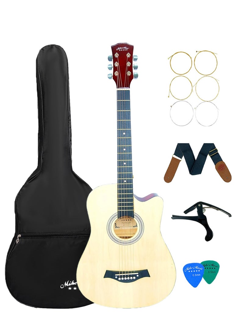 Mike Music - Mike Music 38-Inch Acoustic Guitar with Bag, Strings, Capo, Picks & Strap - Natural - Image 1