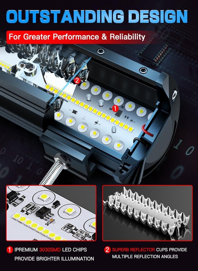LEDKITO 12 Inch LED Light Bar and 2PCS 4 Inch LED Pod Lights LED Off Road Lights with Switch 16AWG 3 Lead Wiring Harness Triple Row Spot Flood Combo LED Light Bar for Truck Car UTV Boat - Image 4