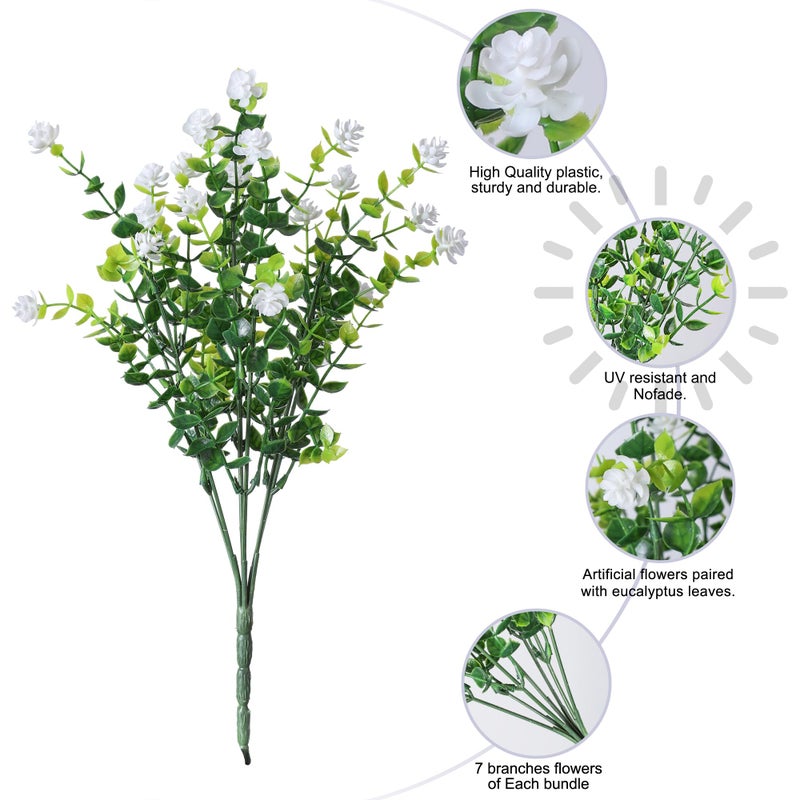 HyeFlora 20 Bundles Artificial Fake Outdoor Plants Flowers for Spring Decoration, UV Resistant Realistic White Plastic Flowers Faux Plant Monkey Grass for Planter Home Garden Porch Patio Window Box - Image 2