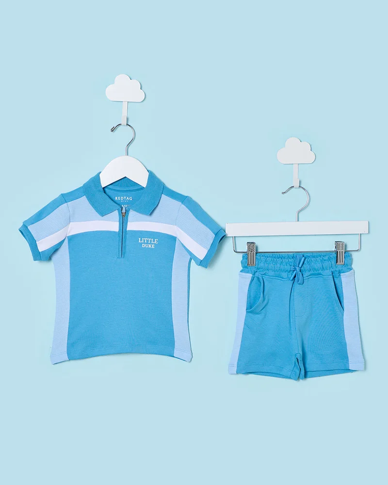 ردتاغ Infant Boys Blue Polo T-shirt And Shorts Set