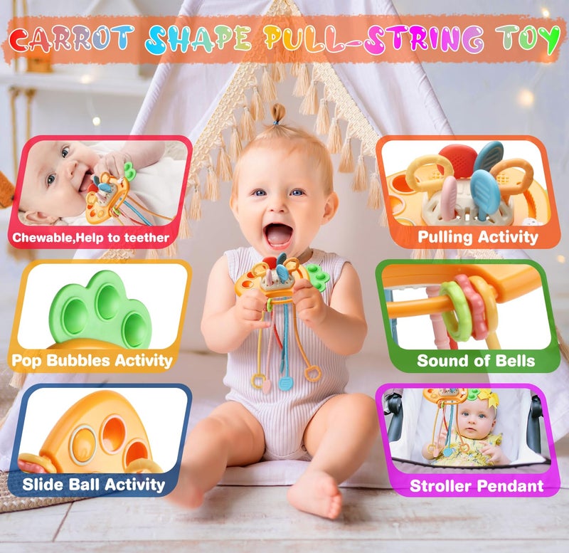 Wattne 7 in-1 Montessori Toy with Pull String Toy, Sensory Bin Toys, Stacking Baby Blocks & Soft Ring & Sensory Ball for Toddler - Image 5