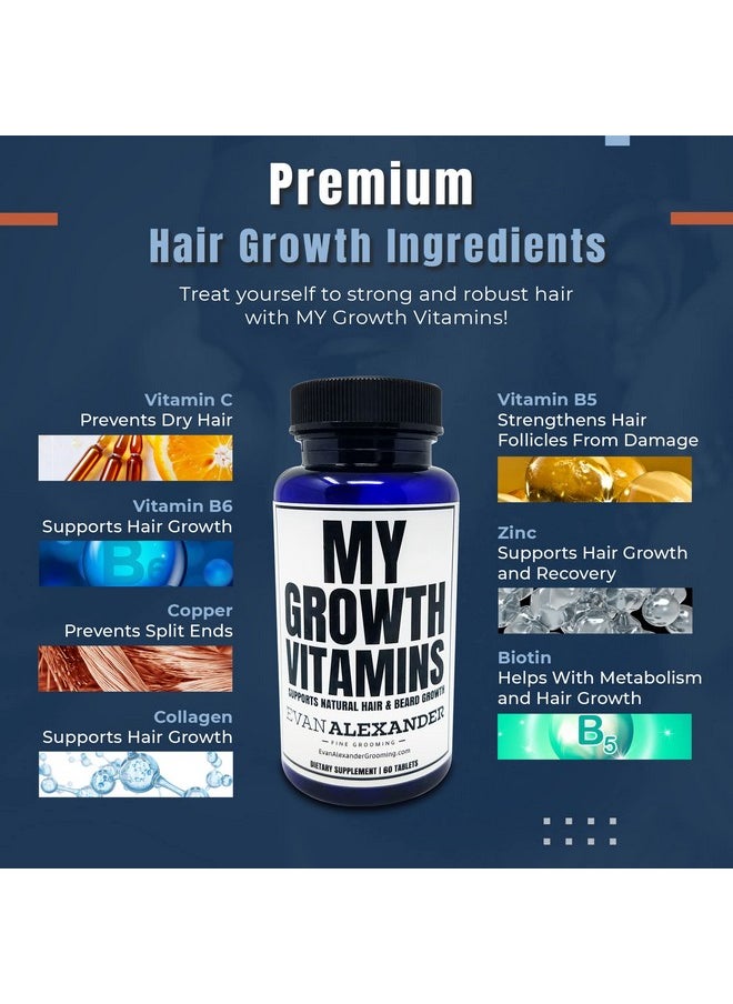 Evan Alexander Fine Grooming - Evan Alexander Grooming My Growth Vitamins 60 Tablets Supports Natural Hair And Beard Growth Nourish Hair And Beard Hair With Zinc Biotin And Collagen Beard Growth Vitamins - Image 1