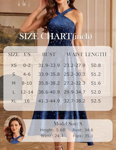 Bbonlinedress Womens Halter Sparkly Formal Dress High Low Evening Gowns for Formal Wedding Junior Bridesmaid Dresses for Teens Dark Blue S - Image 4
