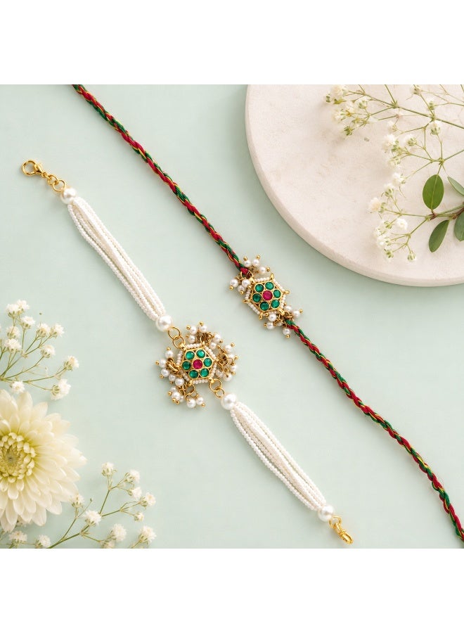 Bhaiya Bhabhi Embellished Pearl Rakhi Set