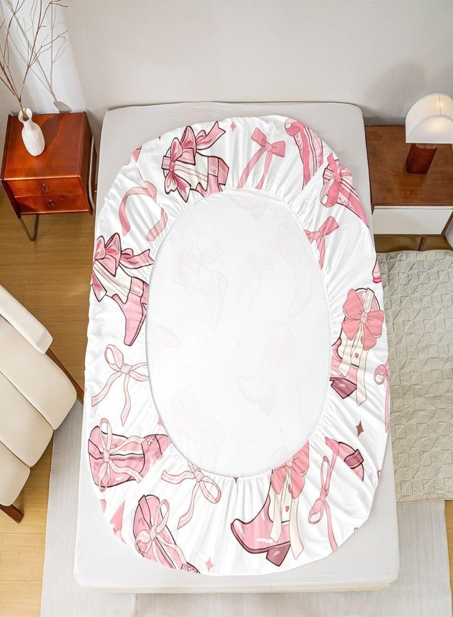 Man Fei Manfei Cowgirl Bedding Set Full Size,Western Cowboy Boots Pink Bowknots Fitted Sheet(No Flat Sheet),Dreamy Fairy Tale Princess Starry Pink White Sheet Set for Kids Girls,2 Pillowcases - Image 3