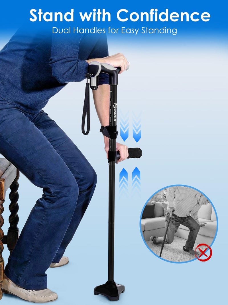 WHLICKS Adjustable Walking Cane for Women & Men for Stability, Self Standing Cane with Second Handle for Standing, 350lbs Heavy Duty Foldable Collapsible Folding Cane, Walking Sticks for Seniors & Adult - Image 3