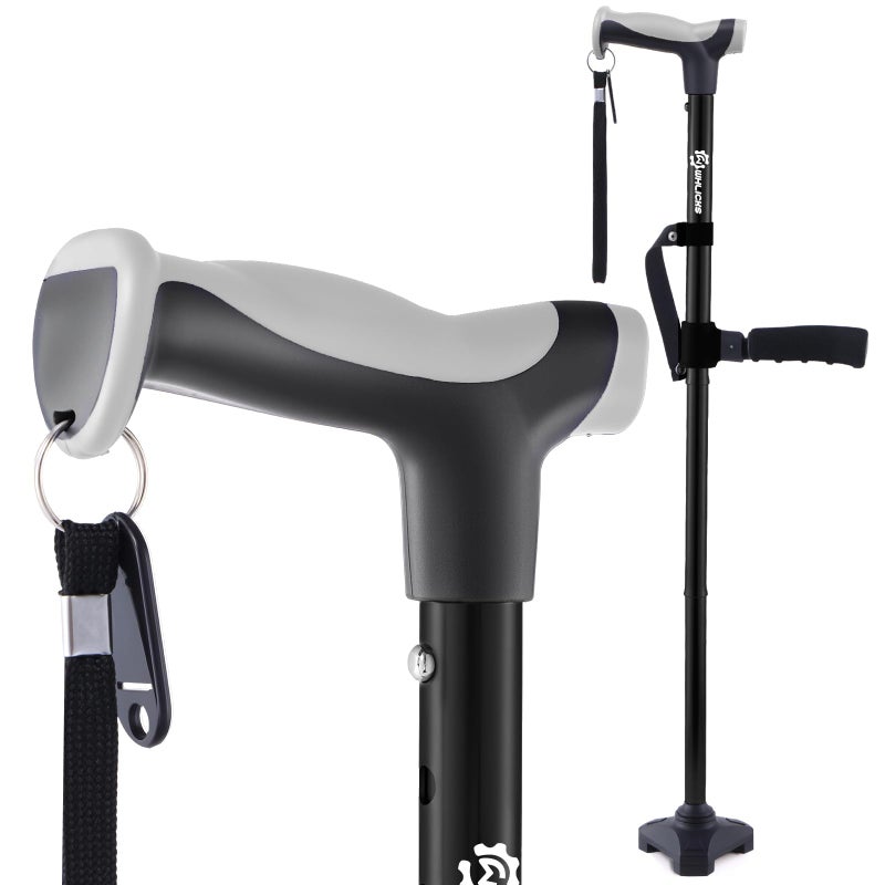 WHLICKS Adjustable Walking Cane for Women & Men for Stability, Self Standing Cane with Second Handle for Standing, 350lbs Heavy Duty Foldable Collapsible Folding Cane, Walking Sticks for Seniors & Adult - Image 1