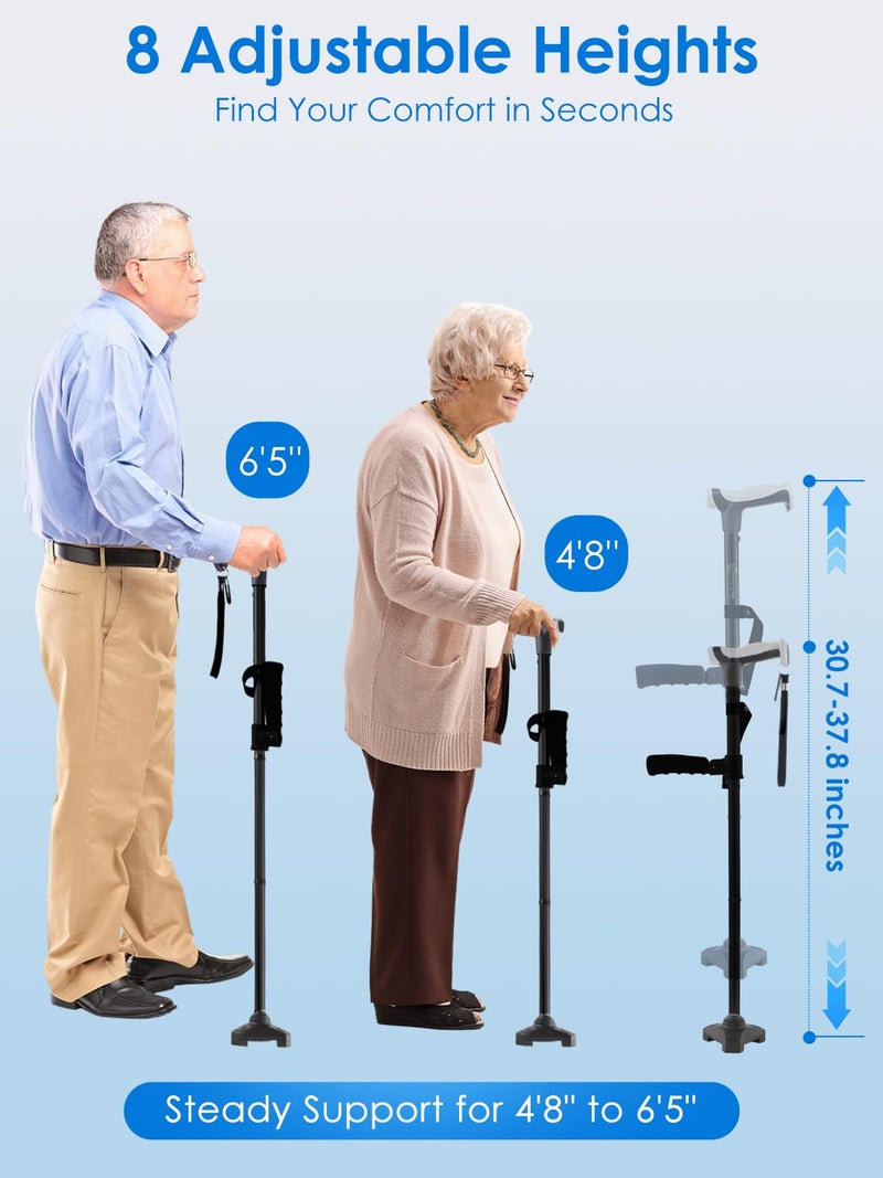 WHLICKS Adjustable Walking Cane for Women & Men for Stability, Self Standing Cane with Second Handle for Standing, 350lbs Heavy Duty Foldable Collapsible Folding Cane, Walking Sticks for Seniors & Adult - Image 5