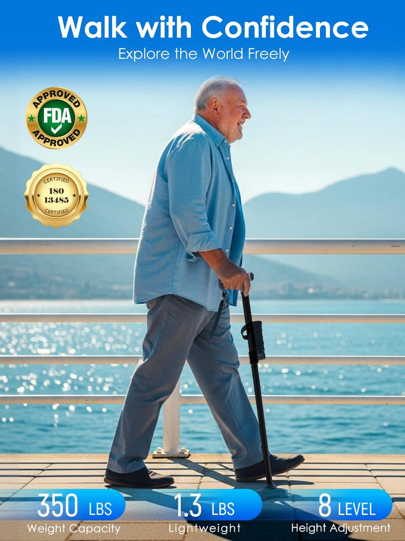 WHLICKS Adjustable Walking Cane for Women & Men for Stability, Self Standing Cane with Second Handle for Standing, 350lbs Heavy Duty Foldable Collapsible Folding Cane, Walking Sticks for Seniors & Adult - Image 2