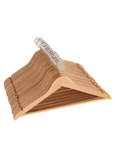 50 Pack High-Grade Wooden Suit Hangers - Smooth Finish Solid Wood Coat Hanger with Non Slip Pants Bar,360° Swivel Hook and Precisely Cut Notches for Camisole, Jacket, Pant, Dress Hangers